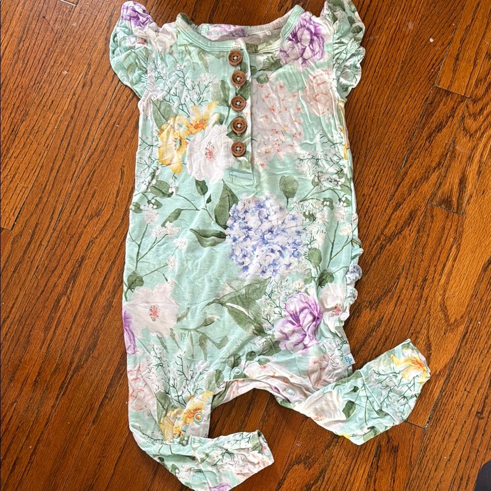 Posh Peanut Floral Romper with Ruffle Sleeves